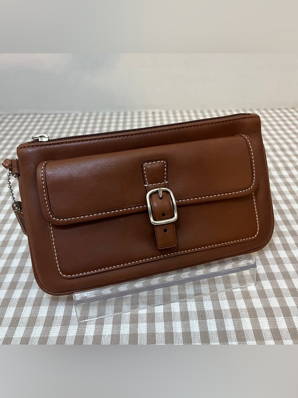 Vintage Coach Soho Brown Leather Wristlet With Buckle Pocket And Zip Closure Y2K